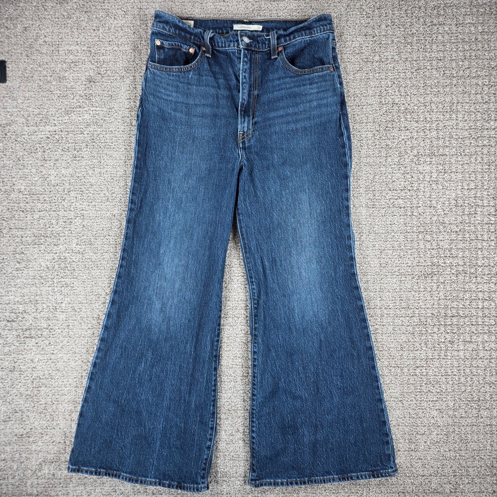 Levis Premium Ribcage Bell Jeans Womens 31x28 High Rise Flare Dark Blue Denim